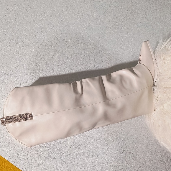 Women Fold Over Western Boots Chunky Heel Pointed Toe Cowboy Knee High Boots. - Picture 4 of 16